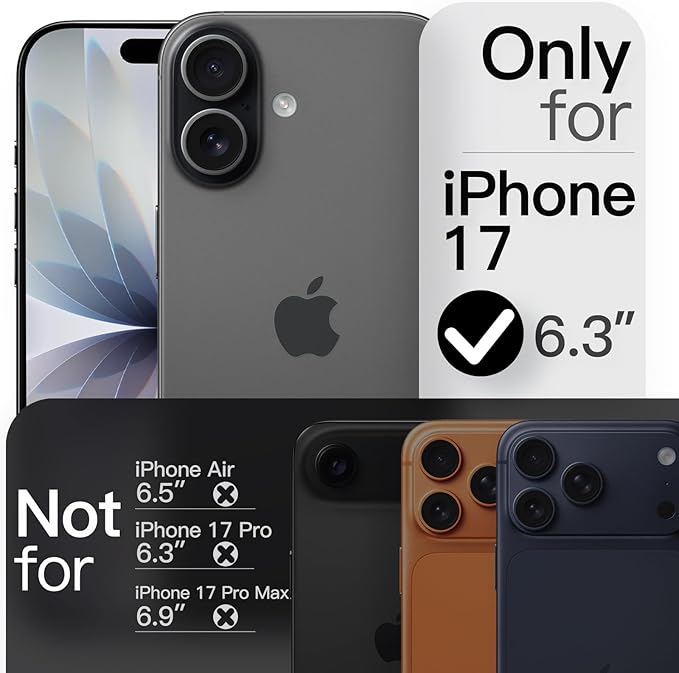 JETech Magnetic Slim Case for iPhone 17 6.3-Inch, Compatible with MagSafe, Ultra-Thin Lightweight Minimalist Phone Cover with Matte Finish and Full Camera Lens Protection (Black)