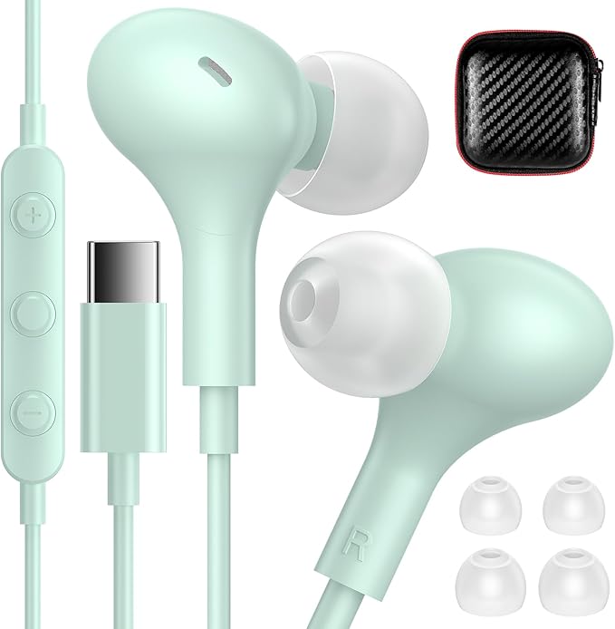 iMangoo for Apple USB C Wired Headphones, Hi-Fi Sound Corded Earbuds, Ergonomic Small in Ear Buds for iPhone 17 Pro Max/17e/16 Plus/16e/15, for Samsung S26/S25 Ultra/for Pixel Type C Earphones Mint