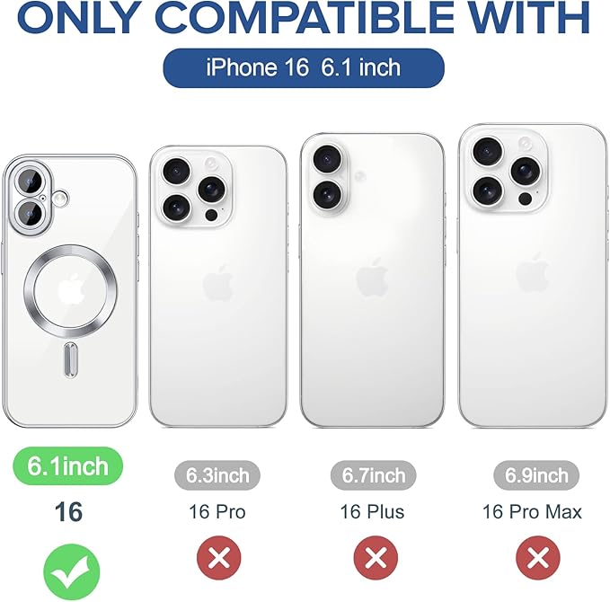 Hython Magnetic Clear for iPhone 16 Case with Camera Lens Protector [Compatible with MagSafe] Luxury Plating Edge Slim Soft TPU Cover Protective Phone Case for iPhone 16 6.1", Silver
