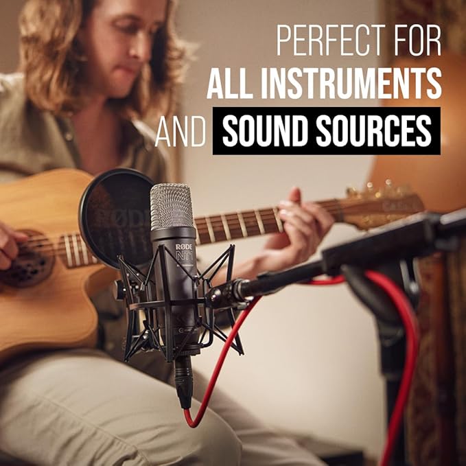 RØDE NT1 5th Gen Large-Diaphragm Studio Condenser Microphone - XLR & USB Outputs - Shock Mount & Pop Filter Included - Music Production, Vocal Recording, Podcasting - Black - Professional Audio