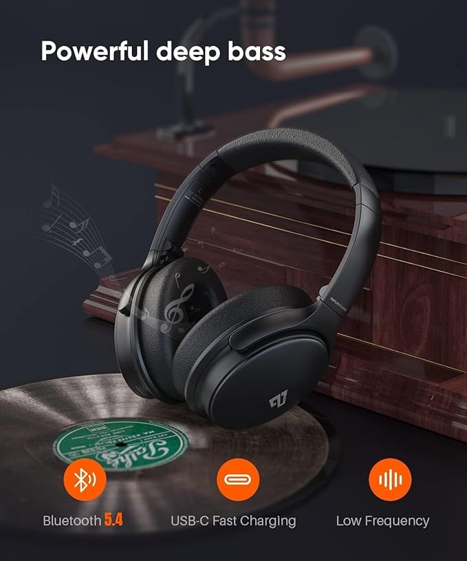INFURTURE Over Ear Headphones Active Noise Cancelling Headphones, H1 Wireless Bluetooth Headset, Deep Bass Headset, Low Latency, 90H Playtime, Foldable Headphone for Sport Running Cool Gadgets Gift