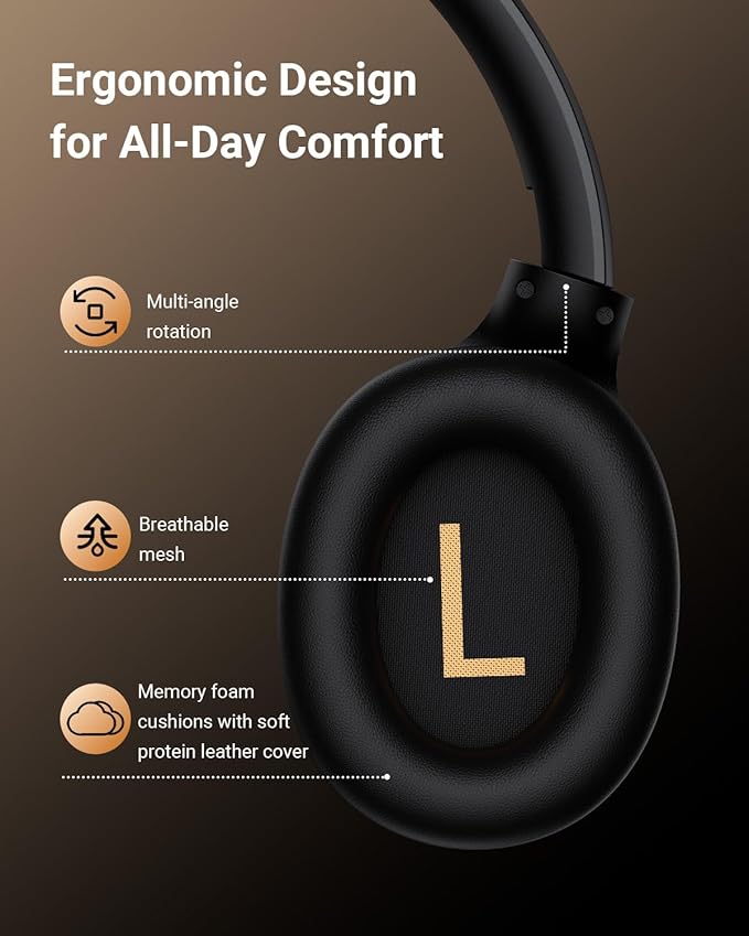 wegear Hybrid Active Noise Cancelling Headphones, Wireless ANC Bluetooth 5.4 Over Ear Headphones, Clear Calls, Deep Bass, 60H Playtime, Comfort Fit, Foldable Headset for Gym Travel Office Home Black