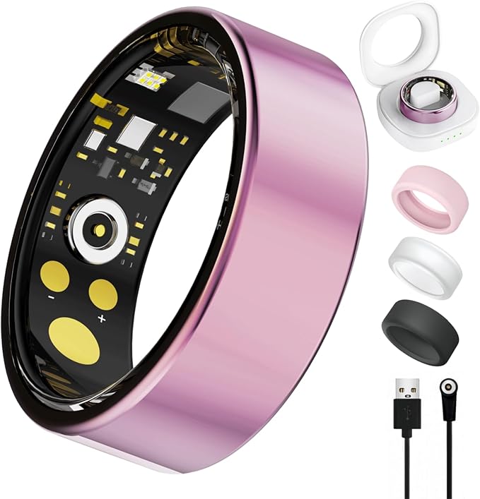 Smart Ring for Women Men, Health Tracker with Heart Rate/Blood Oxygen/Blood Pressure/Sleep Monitor/Step Counting, IP68 Waterproof Fitness Ring, No App Fees for iPhone & Android (Lavender Pink, 9#)