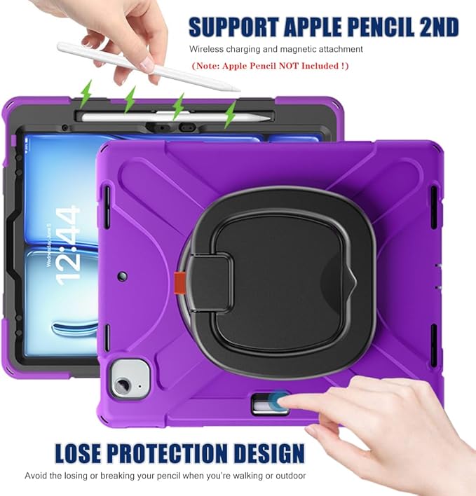 SCSVPN Case for iPad Air 13 inch M4 2026/ M3 2025/ M2 2024 & iPad Pro 12.9'' Case 6th/5th/4th/3rd Gen 2022 2021 2020 2018, Protective Cover with Pencil Holder, Stand, Handle, Shoulder Strap, Purple