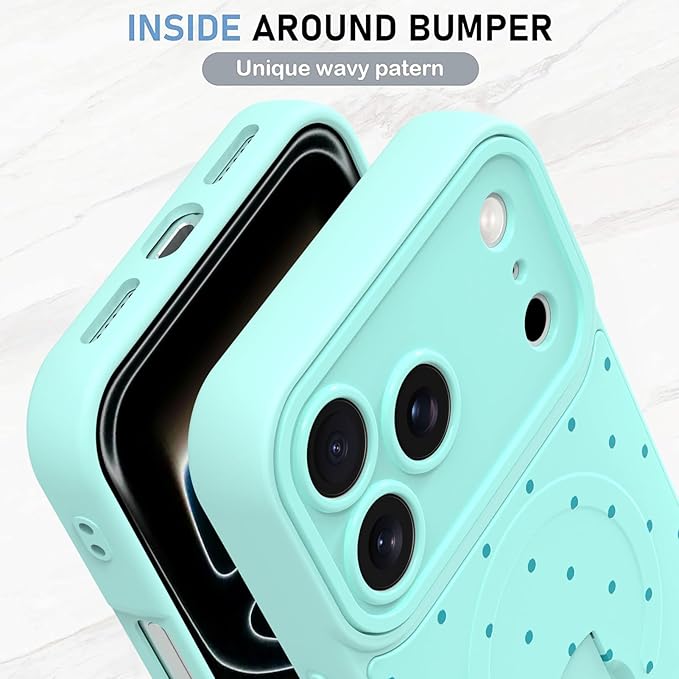 KANGHAR Compatible with iPhone 17 Pro Case, Support for MagSafe, Silicone Spot Cute Pattern, Wristband Kickstand Camera Protection Shockproof Soft Slim Cover for Girls Women, Blue