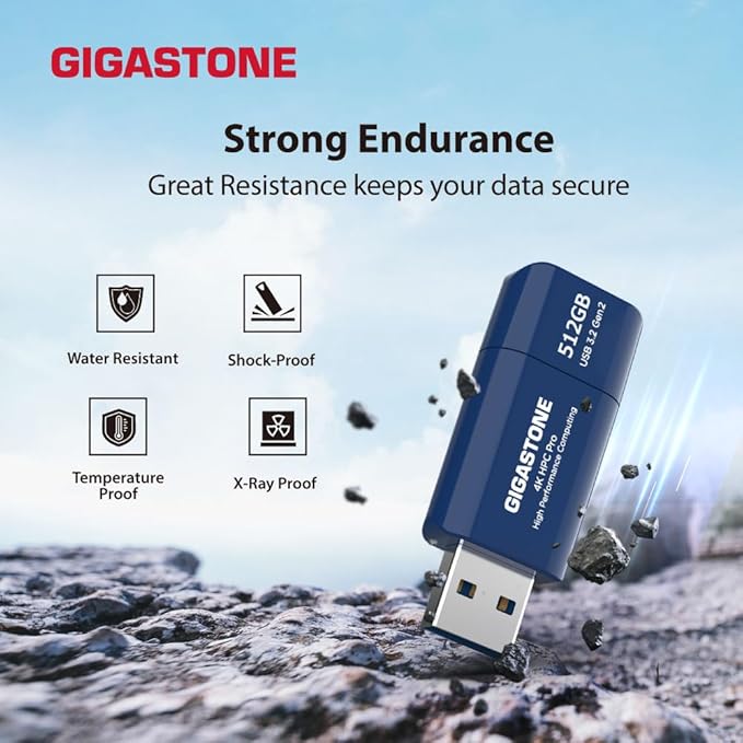 GIGASTONE Z80 512GB USB 3.2 Gen2 Solid State Drive, High Speed 1000MB/s, Capless Retractable Design Pen Drive, Carbon Fiber Style, Reliable & Durable