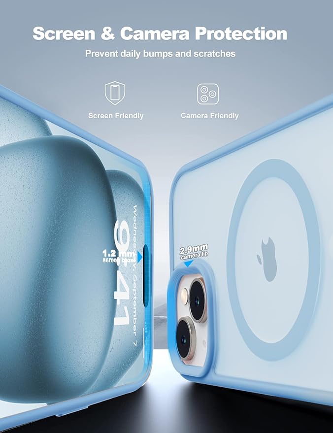 Tigowos for iPhone 15 Magnetic case Fits MagSafe 15FT Drop Resistant Anti-Yellowing Heavy Duty Shockproof Back Cover Fits iPhone 15 Phone Cases 6.1", Sierra Blue