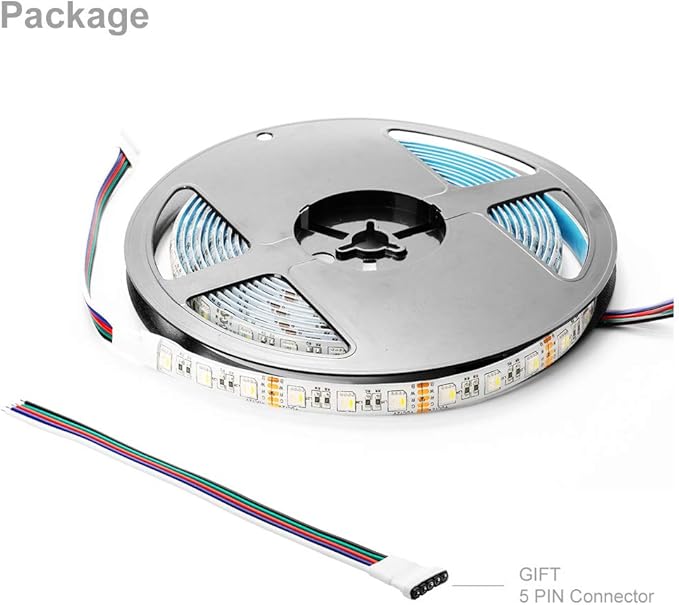 BTF-LIGHTING 5050 RGBW RGB+Cool White(6000K-7000K) 4 Colors in 1 LED Tape Light DC24V 5m 16.4ft 60LED/m Multi-Colored IP65 White 12mm PCB for Bedroom Kitchen Home Decoration(No Adapter or Controller)