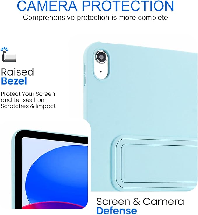 Shockproof Case for iPad 10th/11th Gen, TPU & Hard PC Back Cover with Kickstand Feature Screen & Camera Defense Cleaning Cloth + Stylus Included for iPad 11th 10th Gen, Lightblue