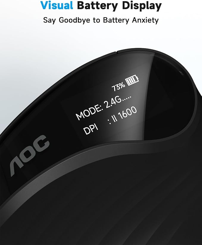 AOC 2.4GHz Ergonomic Mouse, Wireless Bluetooth Vertical Mouse for Work, 4800 DPI Optical Tracking, 5 Adjustable DPI, Quiet Clicks, RGB Light, Compatible with Computer, Laptop, PC, Mac, Desktop - Black