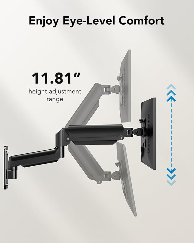 HUANUO Computer Monitor Wall Mount for 22"-35" Screens, Gaming Wall Mount Monitor Arm Holds up to 26.4lbs, Vesa Mount with Tilt, Swivel, Rotation, Supports 75x75mm, 100x100mm, 200x200mm, Black