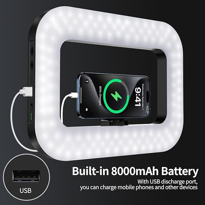yAyusi Magnetic Cell Phone Light for Video Recording, Handheld Phone Stabilizer with Light, 8000mAh LED Selfie Phone Ring Light with Phone Holder, Smartphone Video Rig for Camera, Vlog, TikTok