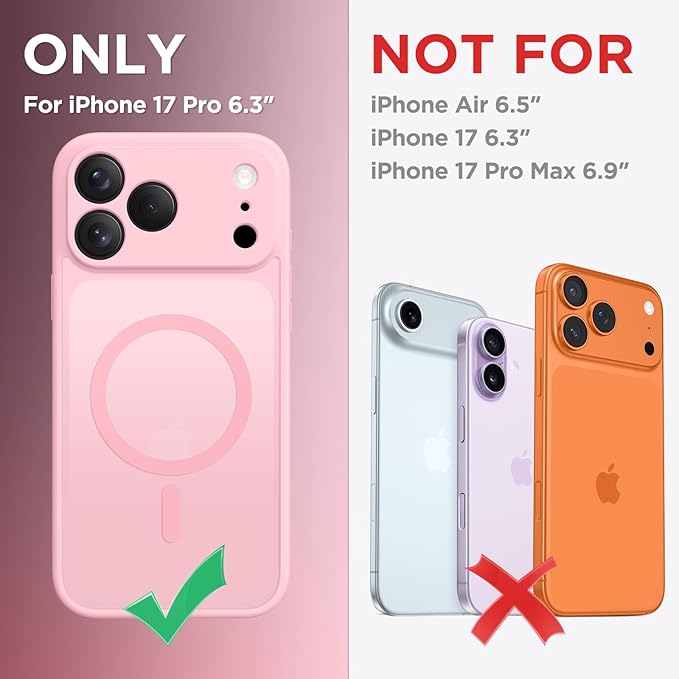 CAPRARO Magnetic for iPhone 17 Pro Case, Upgraded [Full Camera Protection] [Compatible with MagSafe] Protective Translucent Matte Women Girl Phone Case Cover, Peach Pink