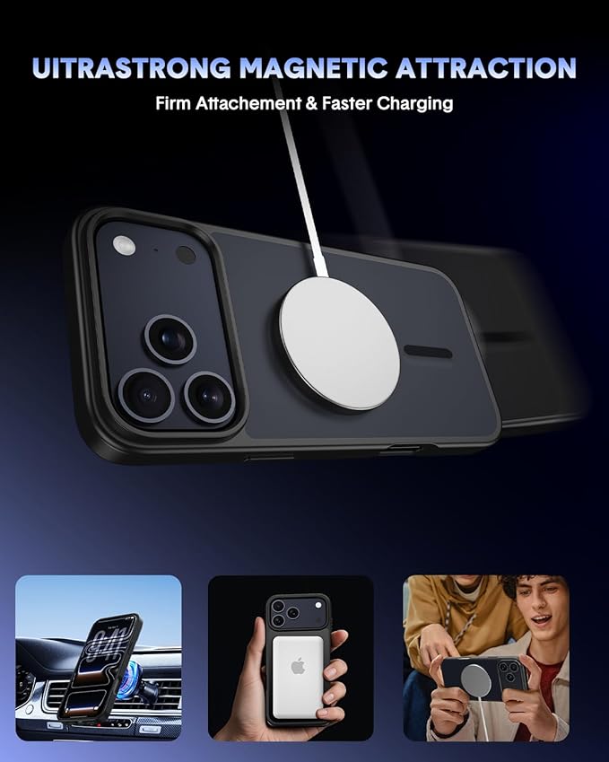 for iPhone 17 Pro Max Case,Compatible with MagSafe, Includes Tempered Glass Screen & Lens Protectors, Translucent Matte Anti-Fingerprint, Slim Full-Body Military Grade Shockproof case
