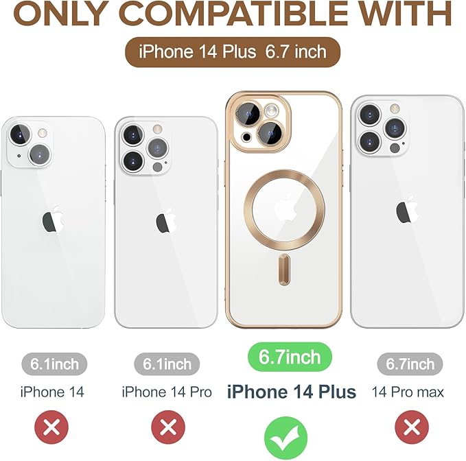 Hython Magnetic Clear for iPhone 14 Plus Case with Camera Lens Protector [Compatible with MagSafe] Luxury Plating Edge Slim Soft TPU Cover Protective Phone Case for iPhone 14 Plus, Matte Desert Brown