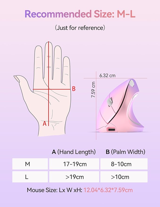 TECKNET Ergonomic Mouse, Wireless Rechargeable Vertical Mouse for Carpal Tunnel Right Hand, 4800 DPI 5 Adjustable Levels 2.4GHz with USB-A Receiver, Silent Click, for Laptop, PC, MacBook, Desktop