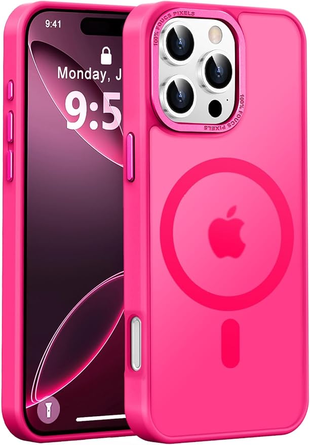Newfuture Designed for iPhone 16 Pro Case with Magnetic [13 FT Military Drop Protection] [Compatible with Magsafe] Slim Translucent Matte Shockproof with Anti-Fingerprint Phone Case,Hot Pink