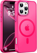 Newfuture Designed for iPhone 16 Pro Case with Magnetic [13 FT Military Drop Protection] [Compatible with Magsafe] Slim Translucent Matte Shockproof with Anti-Fingerprint Phone Case,Hot Pink