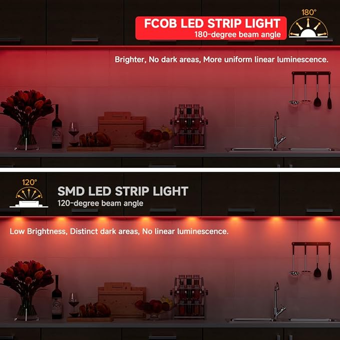 BTF-LIGHTING FCOB COB FOB LED Strip Lights 5V USB Powered 3.28FT 320LEDs Red Color 8mm Width Dimmable CRI 90+ with 3M Tape Flexible High Density for 3D Printer TV Backlight PC DIY Decor