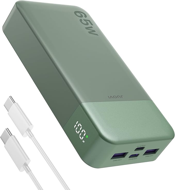 JUOVI Power Bank 65W 20000mAh Laptop Portable Charger, PD QC Fast Charging with 4 USB Ports, External Battery Pack for MacBook iPad Tablet iPhone Samsung Steam Deck and More