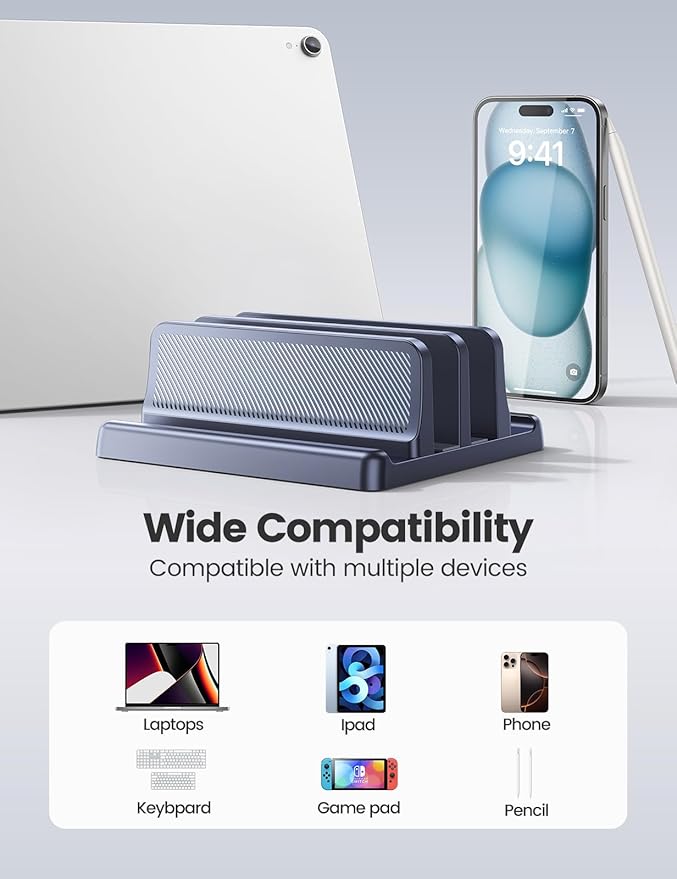 EAXBUX 4 in 1 Vertical Laptop Stand Holder,Adjustable ABS Plastic Desktop Management Notebook Dock,Vertical Laptop Stand Space-Saving for All MacBook/Surface/Samsung/HP/Dell/Chrome Book(Drak Blue)