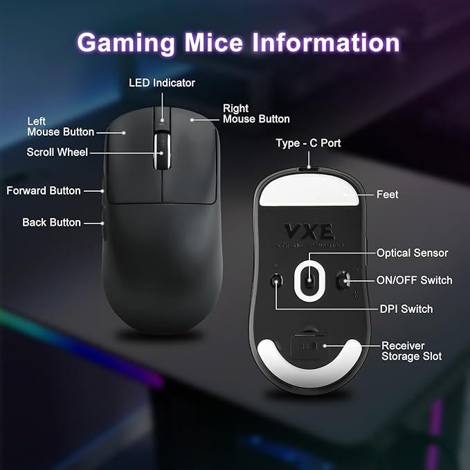 R1 SE+ Gaming Mouse, 18000 DPI, High-Precision PAW3395 SE Sensor,55g Lightweight, Tri-Mode 2.4G/BT5.0/USB-C Wireless Mouse, Programmable Ergonomic Mouse Suitable for Laptops/PC/Mac (Black)