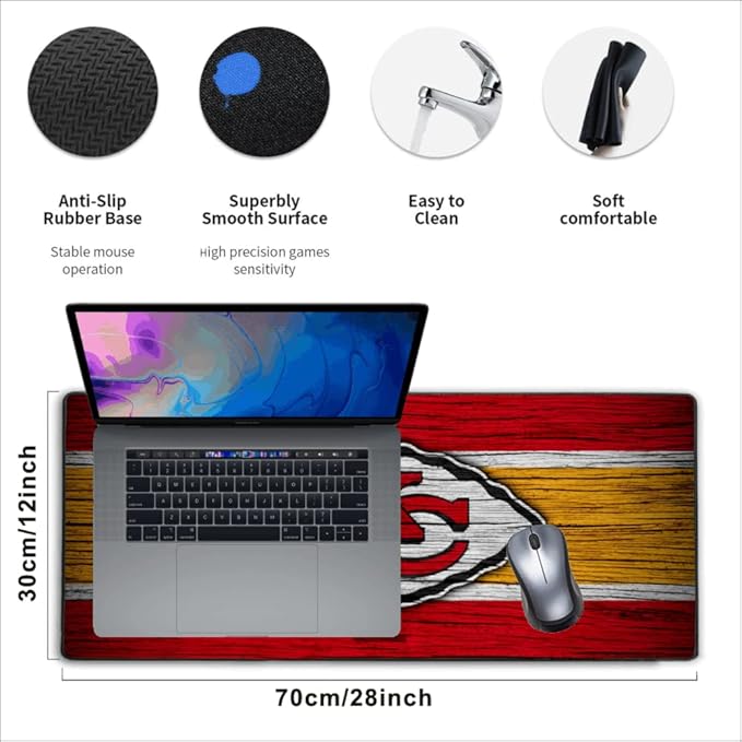 Large Gaming Mouse Pad,Stitched Edges Extended Mousepad with Non-Slip Rubber Base for Laptop Computer Desktop Keyboard,Football Fans Red Orange Design Mat