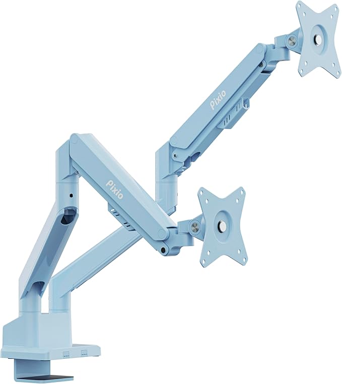Pixio PS1D Wave Blue Dual Monitor Arm Stand Desk Mount - Fits up to 32 inches Monitors and up to 19.8lbs. VESA Compatibility and Integrated Cable Management