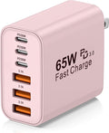 USB C Charger Block,65W 6-Port USBC Charging Block,Wall Charger iPhone Charger Fast Charging,Multiport Type C PD+QC Power Plug for All iPhone 17 16 15 iPad Samsung S23 S24 iWatch Pixel Series (Pink)