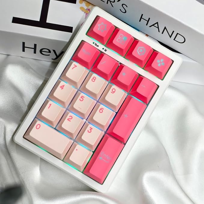 BOYI TD21 Hot Swap Numpad,21 Keys Mini Numpad Portable Keypad Bluetooth5.0/2.4G/Wired Number Pad Keyboard PBT Keycaps RGB Backlit Type-C Mini Keyboard (Pink Cherry Keycaps)