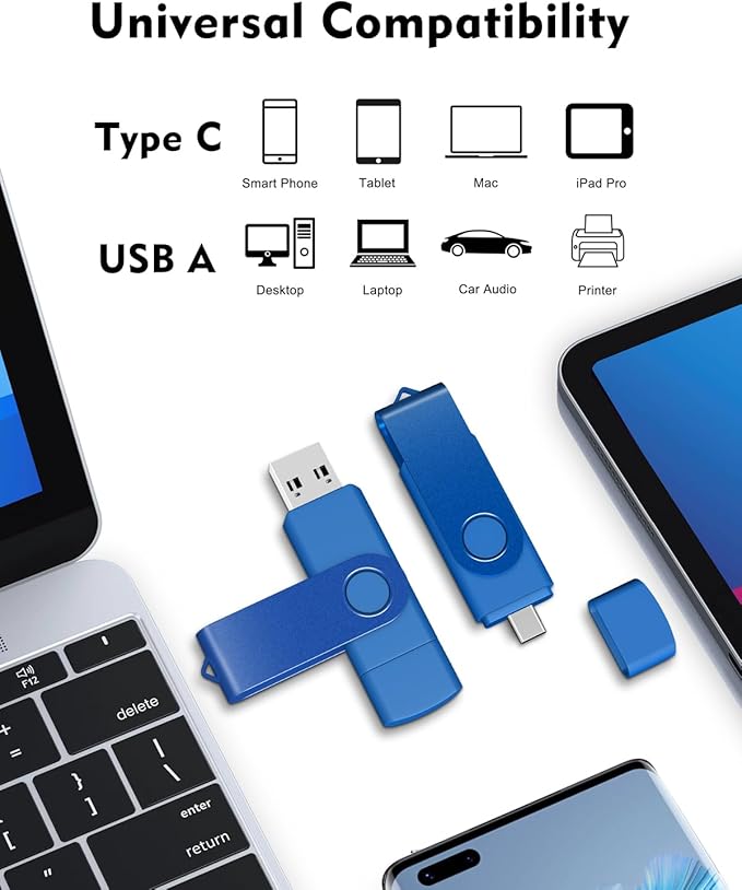 AreTop 16GB USB C Thumb Drive 2 in 1 OTG USB 2.0 + Type C Memory Stick with Keychain Dual Type-C Thumb Drive Photo Stick Jump Drive for Android Smartphones, Computer, Tablet, PC, 1 Pack (Blue)