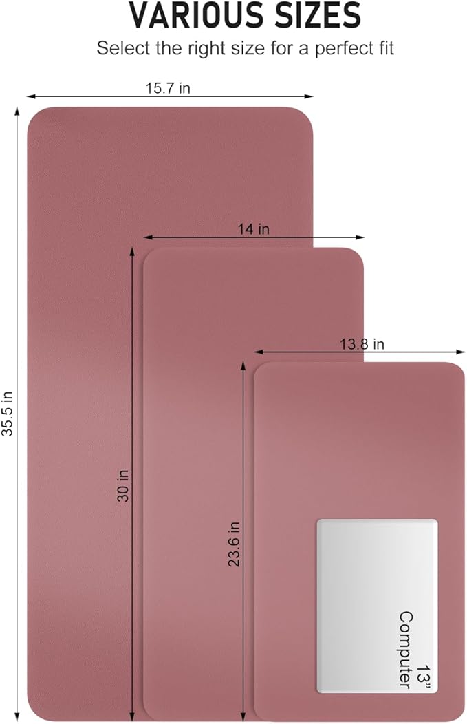 Desk Pad, 23.6" x 13.8" PU Leather Non-Slip Desk Mat Large Mouse Pad for Desktop, Waterproof Laptop Computer Writing Mat for Office, Home, Work, Gaming, Deep Red