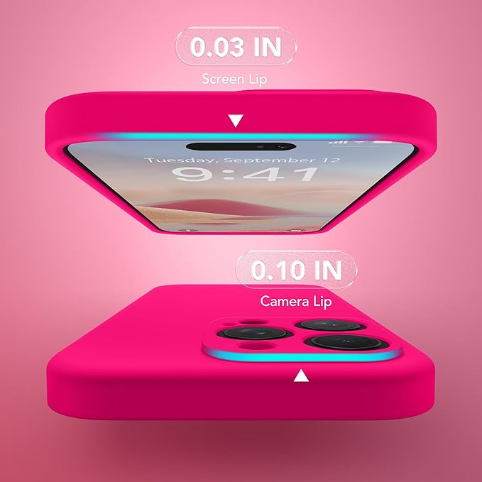 Magnetic for iPhone 14 Pro Case, Compatible with MagSafe, [Full Camera Protection][Screen Protector] Silicone Shockproof Protective Phone Case for iPhone 14 Pro 6.1", Hot Pink