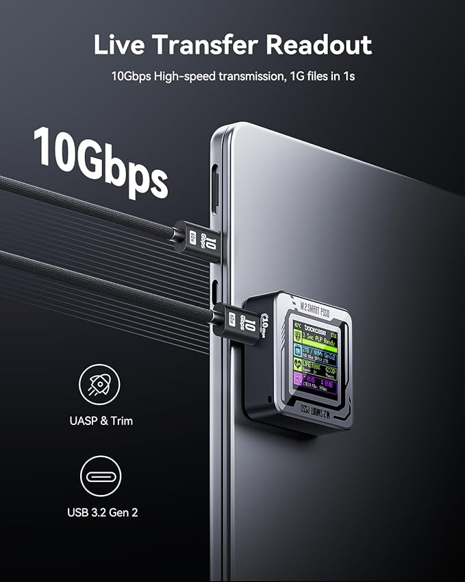 DOCKCASE Pocket M.2 2230 NVMe SSD Enclosure,Support 3s PLP Prevents Write Data Loss,USB 3.2 Gen 2 Type-C (10 Gbps), fits NVMe PCIe, Exclusive to Size 2230,Support M-Key B+M Key UASP (Black)