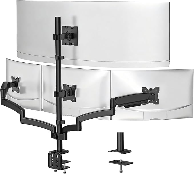 WALI 4 Monitor Mount for 13-49 inch Ultrawides on Top Bracket and 27 inch Screens on Lower Brackets, Heavy Duty Arm Extra Tall Quad Monitor Stand, up to 44 lbs (GSDM004S-P), Black