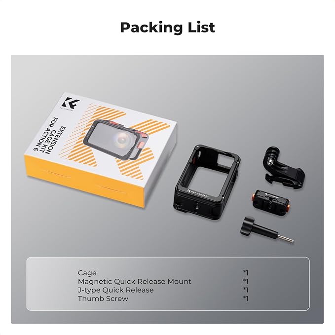 K&F CONCEPT Cage + Foldable Quick Release Mount Kit Compatible with DJI Osmo Action 6 Only, Protective Expansion Frame Case with Cold Shoe Mount | 1/4" Screw Adapter for Tripod, Selfie Stick Vlogging