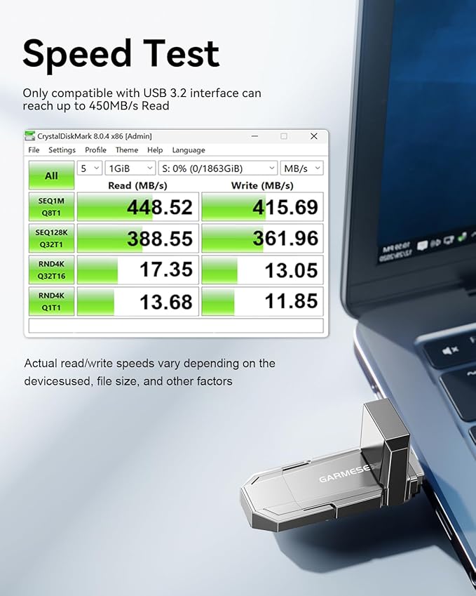 128GB USB C Flash Drive Up to 450MB/s USB 3.2 Solid State Drive 2-in-1 Dual Flash Drive Data Storage Portable External SSD for iPhone 17/16 /15 Series Smartphone Tablet Computer Game Console