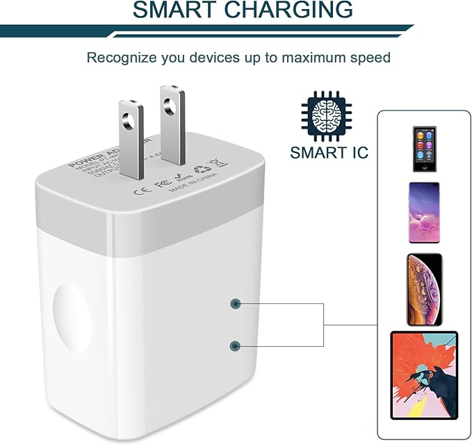 USB Charger Adapter, 2-Pack AILKIN 4.8A 4-Muti Port Phone Wall Plug Fast Charging Block Box for iPhone 17 16 15 14 13 12 Pro Max 11 SE 10 XR XS, Samsung Galaxy, Moto, LG, Pixel, Power Cube Base Brick