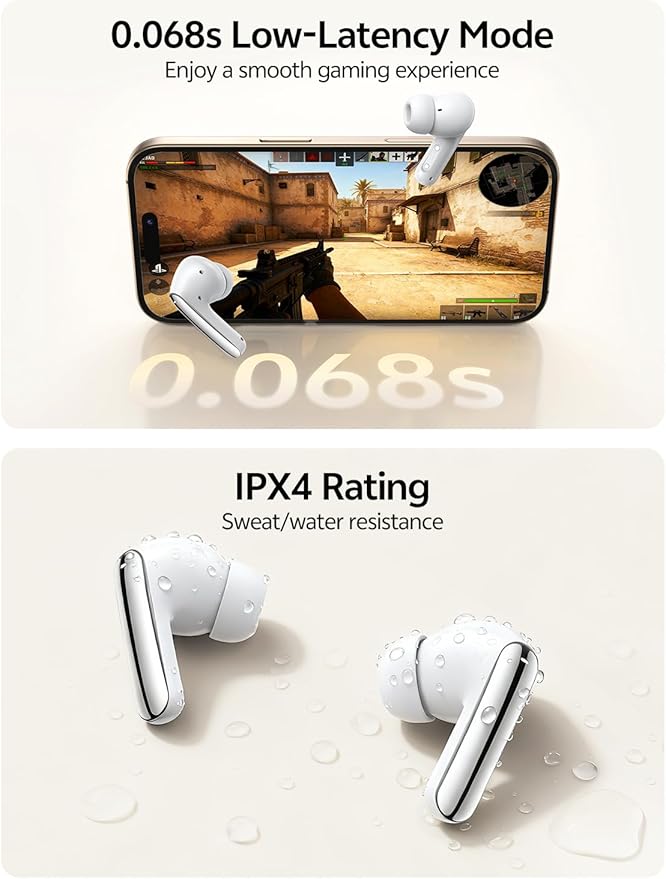 QCY MeloBuds N20 Active Noise Cancelling Wireless Earbuds, 50dB ANC Headphones with 6 Mics ENC Clear Call, 13mm Dynamic Driver, 40H Battery Life, Bluetooth 6.0 (White)