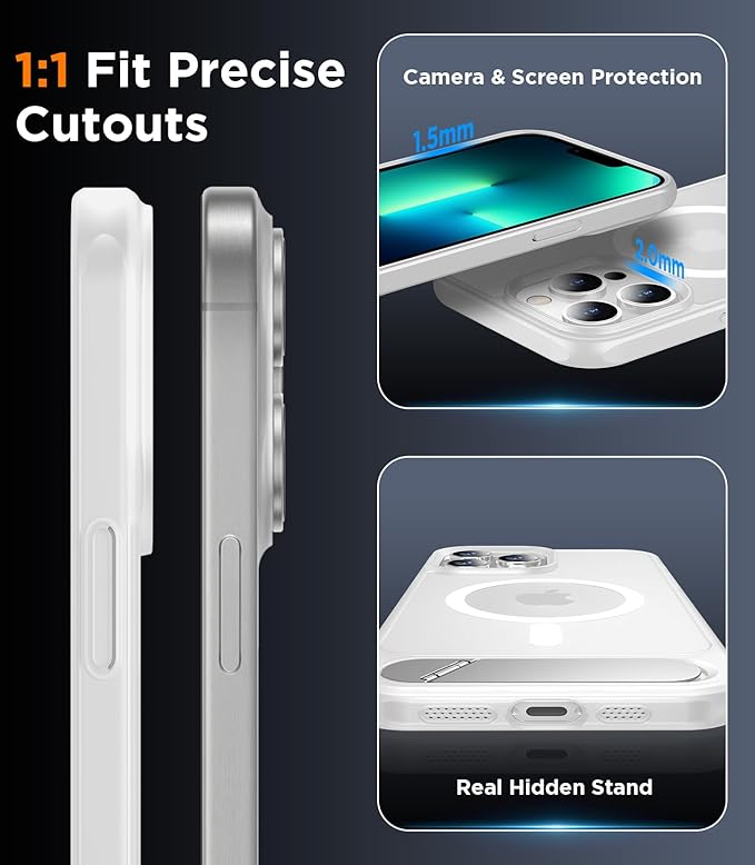 Magnetic Compatible with iPhone 13 Pro Max Case, [Built-in Invisible Kickstand][Compatible with MagSafe][Military Grade Shockproof] Slim Translucent Matte Phone Case for iPhone 13 Pro Max 6.7"