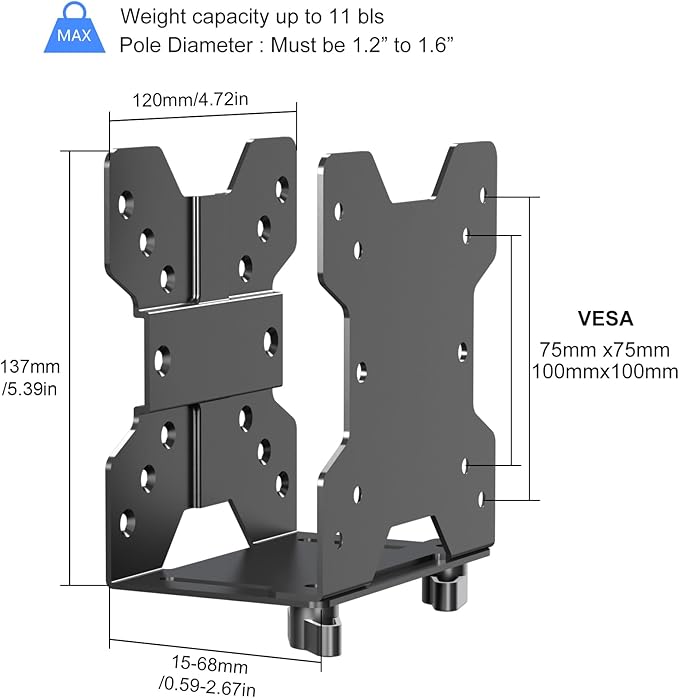 suptek Thin Client Mount Bracket Adjustable Mini PC Mount Bracket,CPU VESA Under Desk and Monitor Arm Computer Holder, Black, ZJJ002