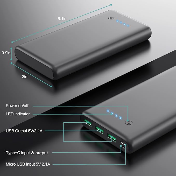 Portable Charger 36800mAh Power Bank,PD Fast Charging USB C External Battery Pack,4 Outputs 2 Inputs Travel Essentials Portable Phone Charger for iPhone 17/16/15/14/13/12,Galaxy S24 Android Phone etc