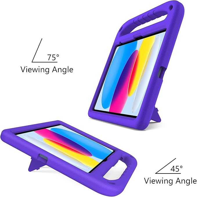 for iPad A16 Case 11th Generation 2025 11 Inch, iPad 10th Generation 10.9" 2022 Case, Kids Friendly Lighweight EVA Foam Shoulder Strap Shockproof Stand Cover for Girls Boys, Purple