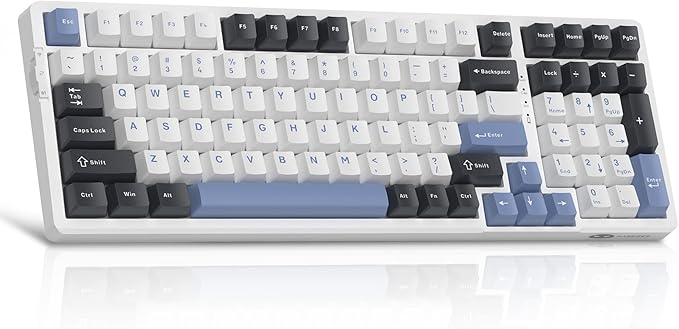 MageGee LIGHT100 Wireless Creamy Keyboard, Gasket Structure Hot Swappable, Tri-Mode 2.4G/USB-C/BT5.0 RGB Backlit Mechanical Gaming Keyboard for Win/Mac/PC, PBT Keycap, 4000mAh Battery, Blue