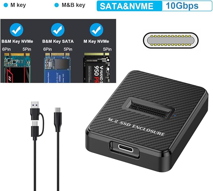 USB 3.0 USB-C Type-C to NVME M-Key M.2 SATA SSD Docking Vertical External PCBA Case Enclosure RTL9210B Chipset