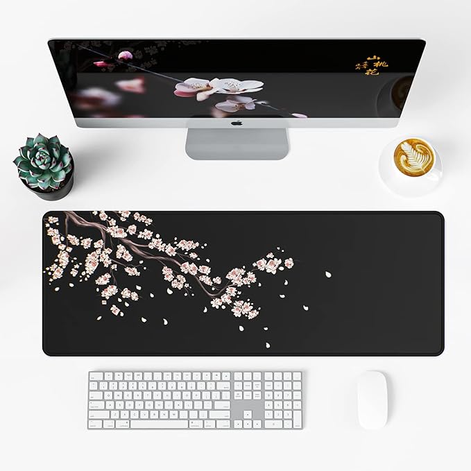 ETZ Japanese Cherry Blossom Mouse Pad (31.5 × 11.8 × 0.12 inch) Extended Large Mouse Mat Desk Pad, Stitched Edges Mousepad,Non-Slip Rubber Base,Gaming Mouse Pad