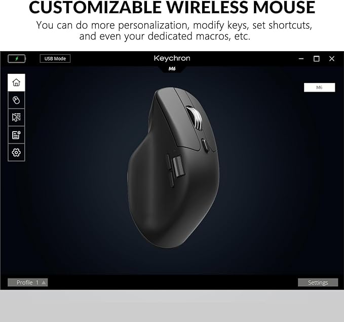 Keychron M6 Wireless All Silent Gaming Optical Mouse, 8000Hz Tri-Mode 2.4 GHz/Bluetooth 5.3/Wired, PixArt 3950 Sensor, 30000 DPI, Magnetic Metal Scroll Wheel for Windows PC/Mac - Black