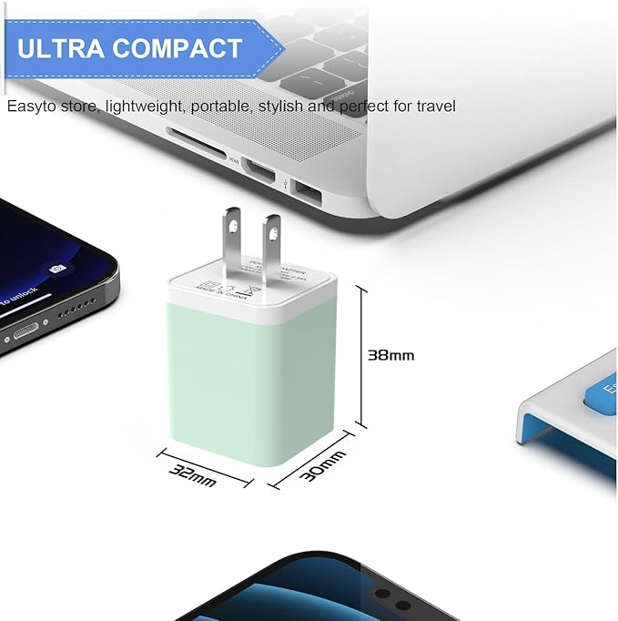 6Pack USB Wall Charger, iGENJUN 2.4A Dual USB Port Cube Power Plug Adapter Fast Phone Charger Block Charging Box Brick for iPhone 15/15 Pro/15 Pro Max/14, Samsung Galaxy, Pixel, LG, Android-Multicolor