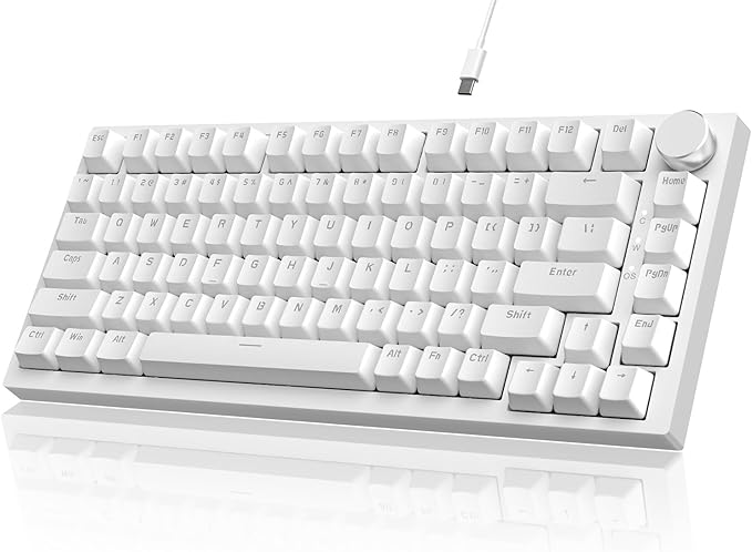 Attack Shark ajazz AK820 Wired Mechanical Gaming Keyboard with Volume Knob Hot Swappable 75% Gasket Keyboard 5-Layer Noise Absorbing Foam PBT Keycap Ice Blue Backlit Blue Switch for PC/Win/Mac-White