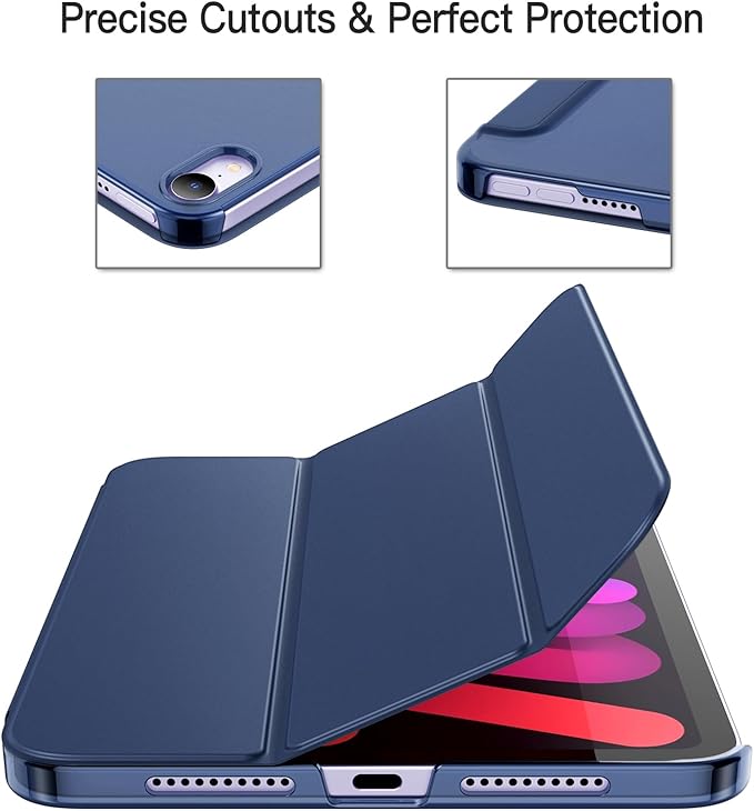 JETech Case for iPad mini (A17 Pro, 2024 Model, 7th Generation) / mini 6 (2021 Model, 6th Generation), Slim Stand Hard Back Shell Smart Cover with Auto Wake/Sleep (Navy Blue)